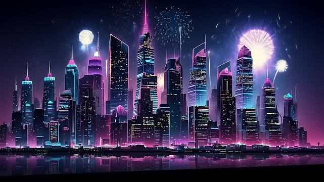 City Skyline Fireworks Night Celebration.