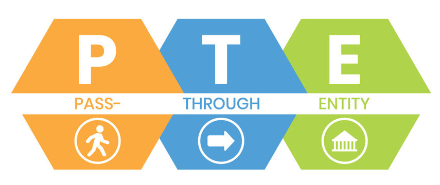PTE, Pass-Through Entity acronym. Concept with keywords, people and icons. Flat vector illustration. Isolated on white background.