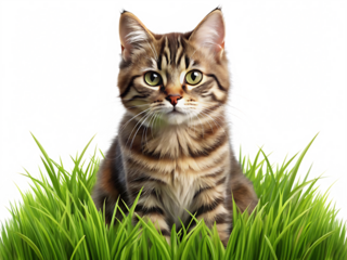 cat on green grass illustration isolated on white background .PNG. AI Generated