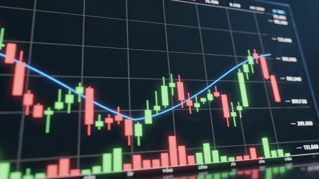 Animated stock market candlestick chart showing financial data. A graph illustrating market volatility with growth, decline, and recovery. Finance and trading concept - Powered by Adobe