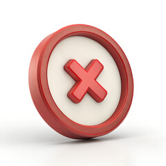 Obraz premium 3D Rendered Bold Red X Mark Inside Circle Symbolizing Error or Cancellation Isolated on White,Realistic 3D Red Cross Icon Representing Wrong, Denied, or Failed Action on White Background