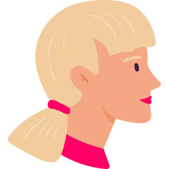 Profile of a Blonde Woman with Ponytail Wearing Pink Top Against a Transparent Background Simple Flat Design Portrait