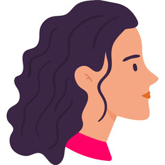 Profile Portrait of a Woman with Dark Wavy Hair and Light Skin Wearing a Pink Top on a Transparent Background Ideal for Digital Graphics and Design Elements