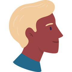 Profile Portrait Of A Young Man With Blonde Hair And A Blue Shirt Featuring A Flat Design Style Against A Transparent Background