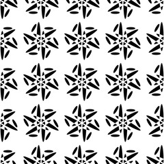 Fototapeta premium Seamless black geometric flower pattern on white. 