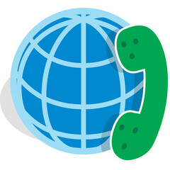 Blue Globe with Green Handset Communication Icon Represents Global Connectivity and Telecommunication Services on Transparent Background