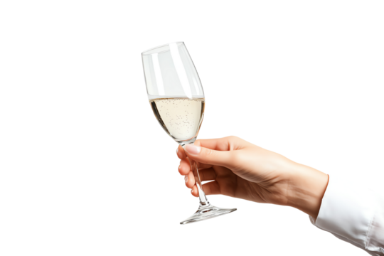 A hand elegantly holding a glass of sparkling wine, capturing a moment of celebration and joy.