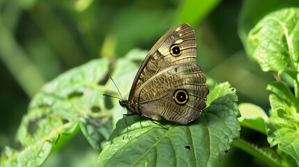Fototapeta premium Butterfly perched on green leaf