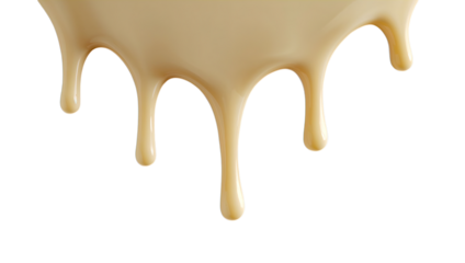 Transparent Cutout of Creamy, Viscous Liquid Dripping Downwards, Forming Smooth, Reflective Streams, Isolated Element