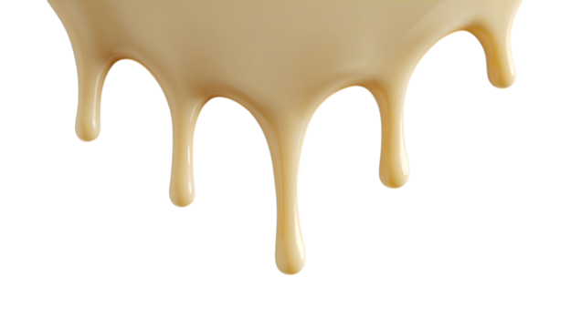 Transparent Cutout of Creamy, Viscous Liquid Dripping Downwards, Forming Smooth, Reflective Streams, Isolated Element