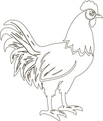 Farm animal line art vector icon showing rooster, hen, ideal for village scene or poultry packaging.