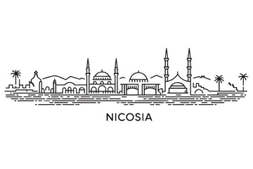 Obraz premium Nicosia Line Art skyline silhouette. Black Nicosia city design. with white background