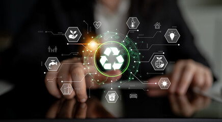 Concept of corporate social responsibility and sustainability. A global network of green energy, recycling, and conservation efforts for a better environment and future. Fermion