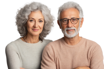 Happy elderly couple smiling, showcasing love and connection in a warm atmosphere.