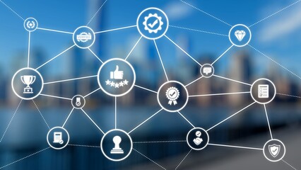 Quality approval and certification icons showing verified badge, standard check, award, trophy,...