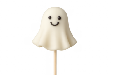 Happy ghost cake pop halloween dessert treat on stick