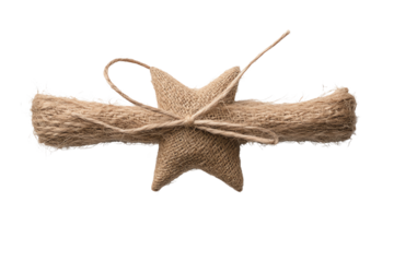 Natural burlap decoration with star shape for rustic themed events, isolated on white background.
