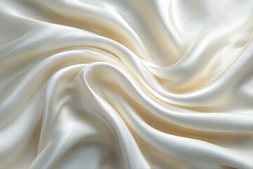 Obraz premium Elegant ivory satin fabric with flowing, undulating folds and subtle sheen. Ideal for backgrounds in fashion, luxury, or romantic themed designs.
