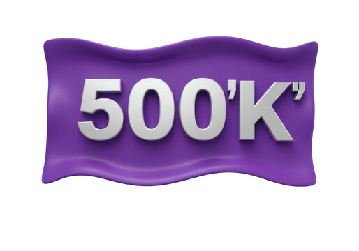 Purple flag with 500K isolated on transparent background, achievement celebration for social media and business success - Powered by Adobe