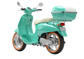 Gordijnen Scooter Turquoise vintage scooter with storage box isolated on transparent background, retro moped for urban transportation and lifestyle  © Nolan