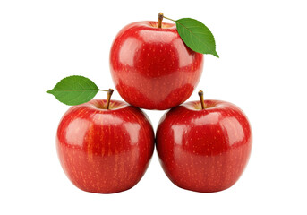 Three shiny red apples stacked isolated on a clean backdrop, fresh fruit still life for healthy eating and food photography