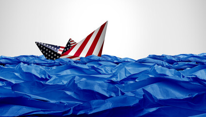 US trade Concept and American financial symbol for American exports and imports or United States economic business storm representing financial and political risk or stock market danger.