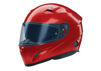 Red motorcycle helmet isolated on white, protective gear for riders and racing in PNG format