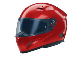 Red motorcycle helmet isolated on white, protective gear for riders and racing in PNG format