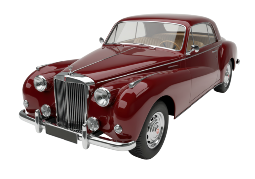 Maroon classic car isolated on transparent background, vintage automobile with chrome details for collectors and enthusiasts