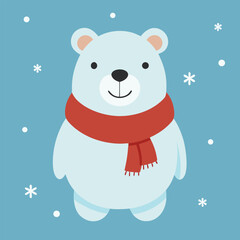 Winter Bear with Scarf – Cozy Snowflakes Cartoon Vector Illustration
