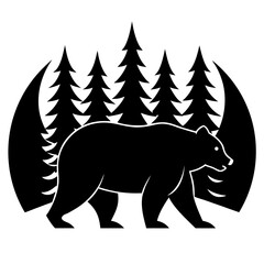 Wild Bear Silhouette and Nature Scene Vector Set – Double Exposure Forest, Paw Print, Adventure Style