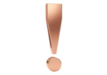 Rose gold exclamation mark isolated PNG, 3D rendering of punctuation symbol on transparent background for graphic design and attention grabbing