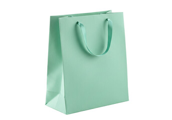 Mint green paper gift bag isolated, elegant shopping bag for presents and merchandise on a clean background