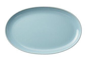 Light blue oval ceramic plate isolated on white, modern tableware for food presentation and elegant dining experience