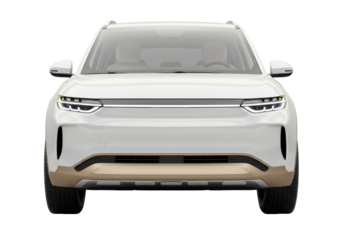Modern white electric SUV car isolated, front view vehicle PNG for automotive design and advertising use