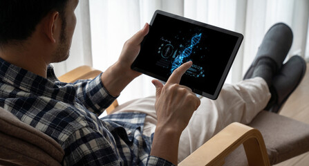 Medical science technology and futuristic healthcare virtual computer software analyze human health...