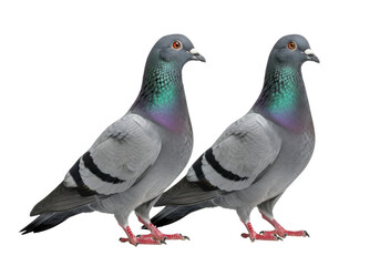 Fototapeta premium Two pigeons birds doves flying wildlife nature animal ornithology avian peace symbol gray feathers isolated on transparent background