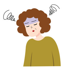 Older woman dizzy and headache for illustration and medical. Character design