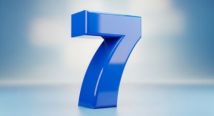 Blue Number Seven on Light Background - A Symbol of Luck and Success.