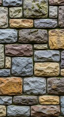 Detailed Stone Wall Texture with Varied Colors and Patterns.