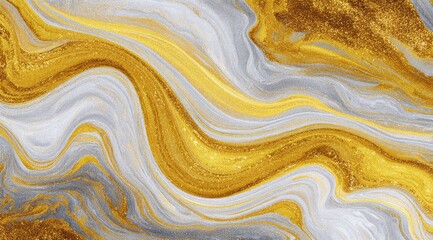 Swirling golden & silver waves create a marbled, shimmering texture