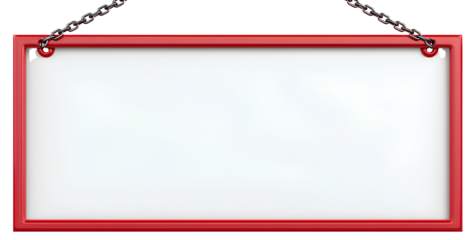 Red Frame Signboard Hanging on Chains Clean Empty Announcement Space