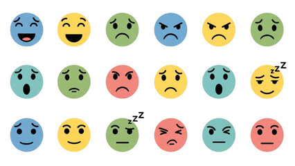 Obraz premium Collection of smiley faces expressing different emotions and moods
