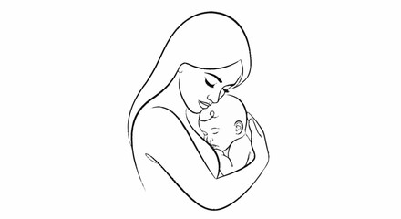 Mother and Child Line Art Illustration
