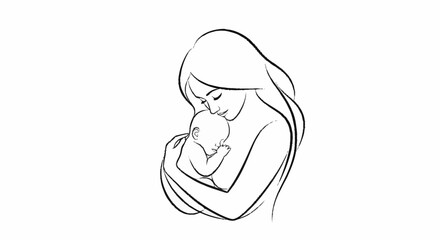 Mother and Baby: Minimalist Line Art Vector Illustration