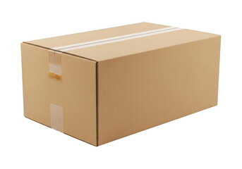 Cardboard box mockup packaging delivery container parcel shipping carton brown paper box isolated on transparent background