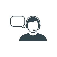 Customer Support Agent Icon with Headset and Chat Bubble