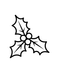 Christmas Holly Leaves and Berries Line Art Vector