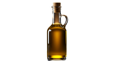 Elegant Glass Bottle with Golden Olive Oil and Cork Stopper on Warm Background