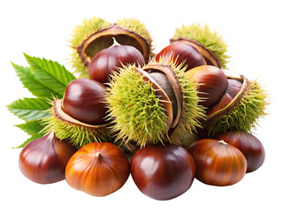 chestnuts isolated on white background ,PNG. AI Generated